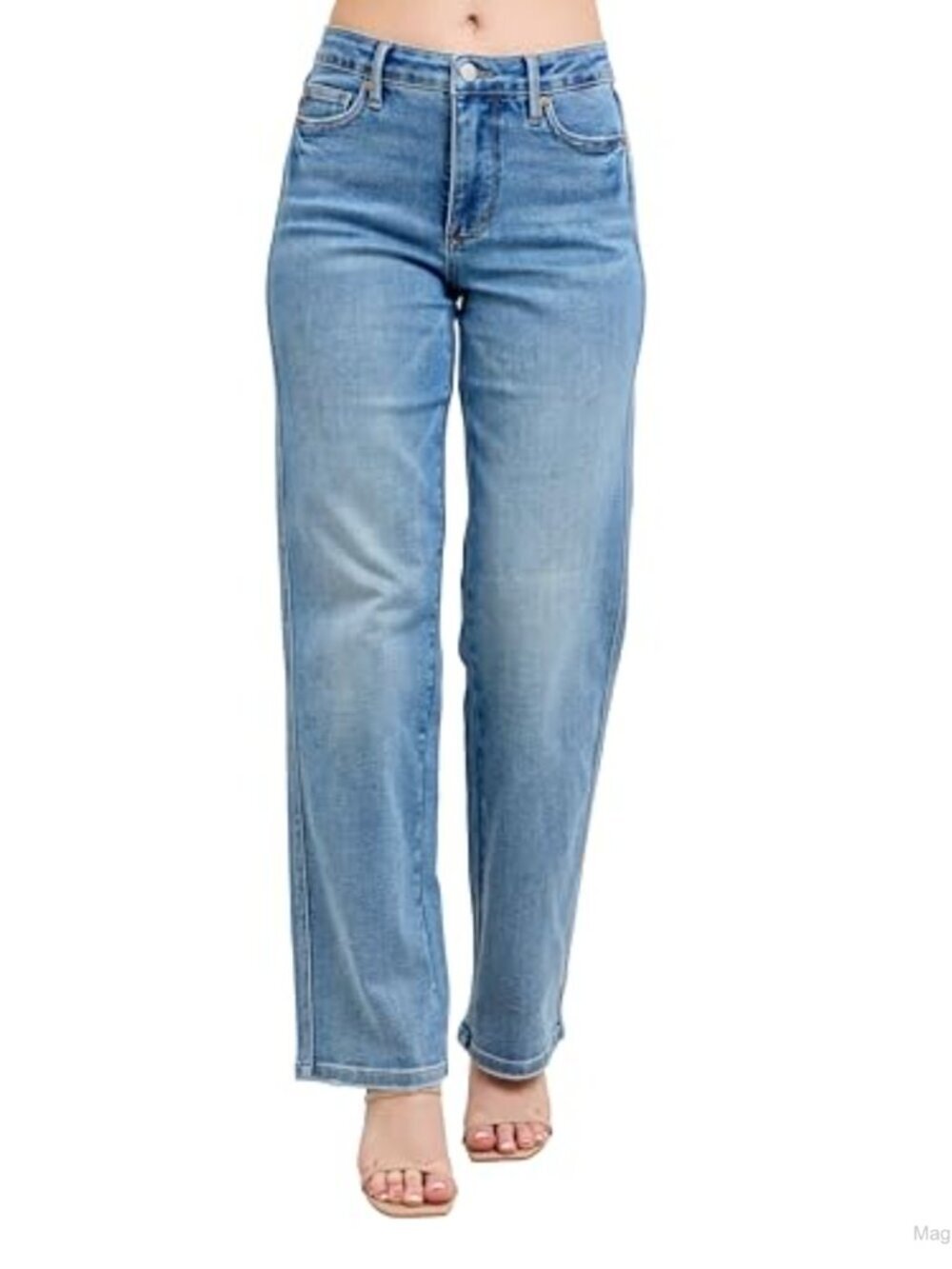 Mid Rise Petite Straight Leg Jeans, Tummy Control, Cotton Spandex Stretch
